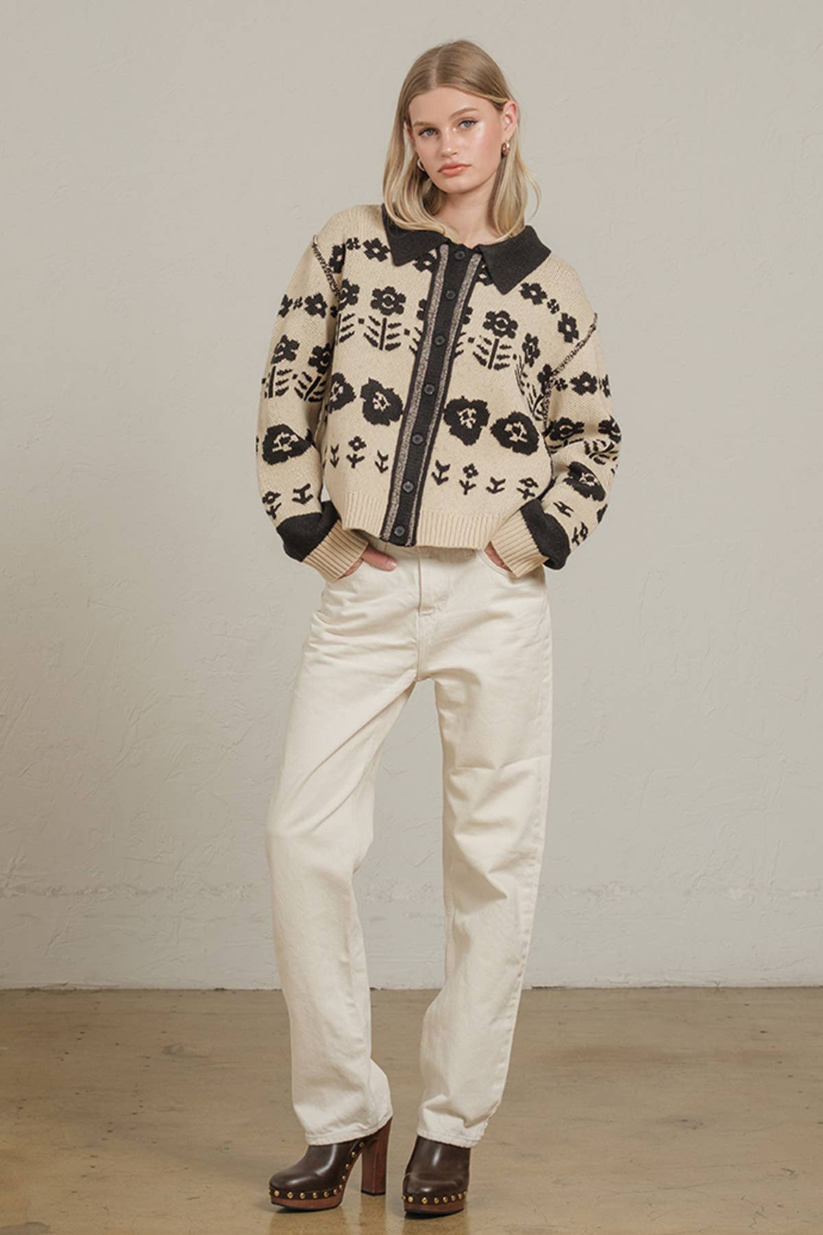 Floral Jacquard Knit Cardigan - RSW1120 for wholesale on Faire7