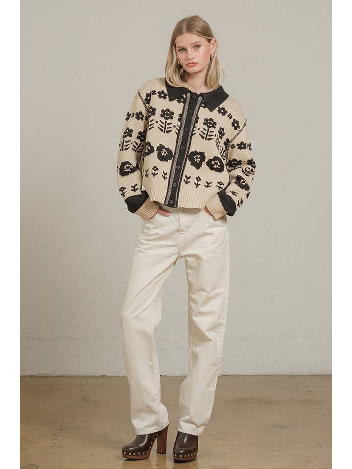 Floral Jacquard Knit Cardigan - RSW1120 for wholesale on Faire7