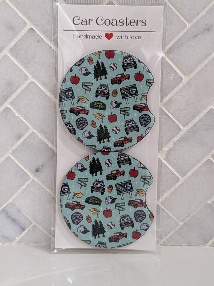Twilight Icon Doodles Car Coasters for wholesale by Sweet Bean Candle Collective