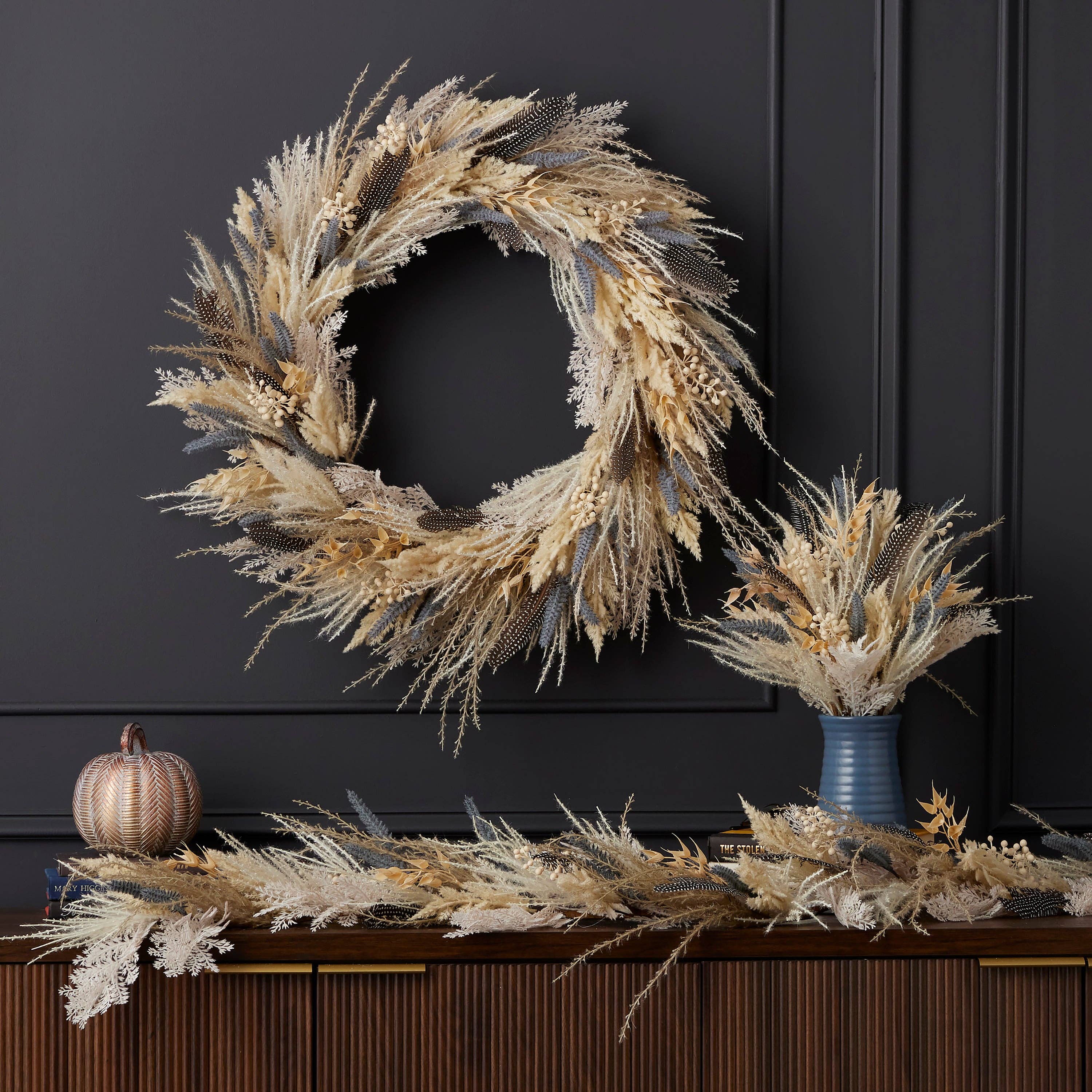 Seasonal LLC - Wholesale Bunting/Garland - Fall Fields Bouquet with Feather and Pampas 6ft Garland2