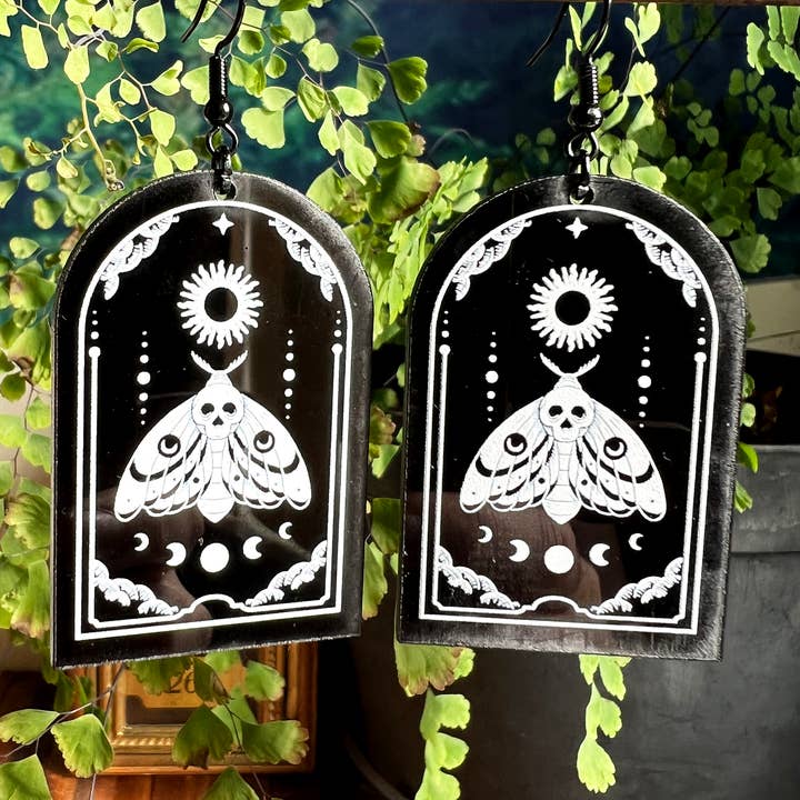 Ragavon - Wholesale Dangle Earrings - Black Acrylic Earrings | Lunar Moth Celestial Witch Jewelry