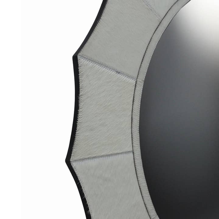 Sagebrook Home - Wholesale Wall Mirror - Wood Inverted Scallop Hair On Hide Mirror - Ivory, 42 in.6