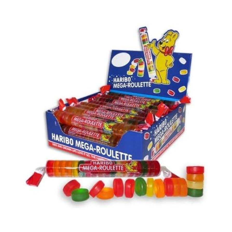 Long Island Candy Factory – wholesale Gelégodis – Haribo Mega Roulette Fruktsmak Gummigodis 1,58oz 24 st0