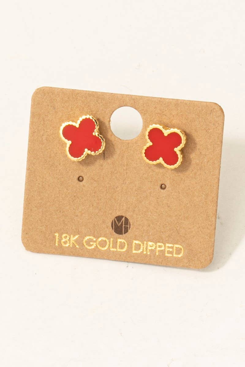Fame Accessories - Wholesale Stud/Post Earrings - Gold Dipped Epoxy Clover Stud Earrings6