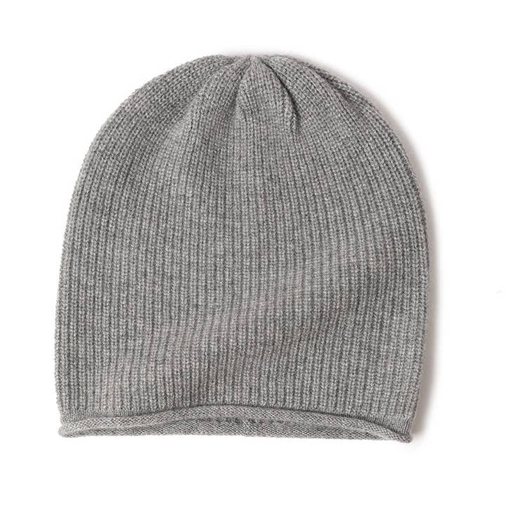 Gorro de costela fina de caxemira cinza Courmayeur por atacado de Hommard