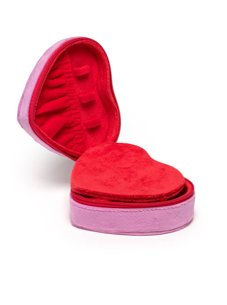 Living Royal - Wholesale Travel Container - Velvet Jewelry Zip Case / Organizer - Heart Shaped w/ Bow3