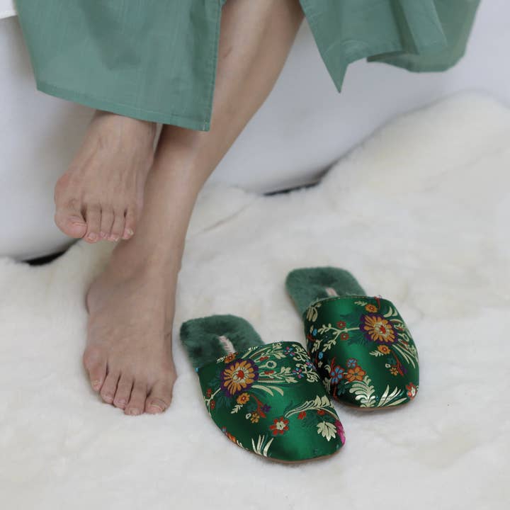 sage green Oriental Embroidered Women Slippers β Gift Idea For New Home for wholesale on Faire2