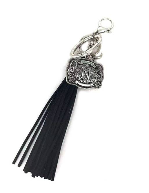 Snowing West - Wholesale Keychain - Unisex - Western Belt Buckle Initial Black Tassel Keychain13