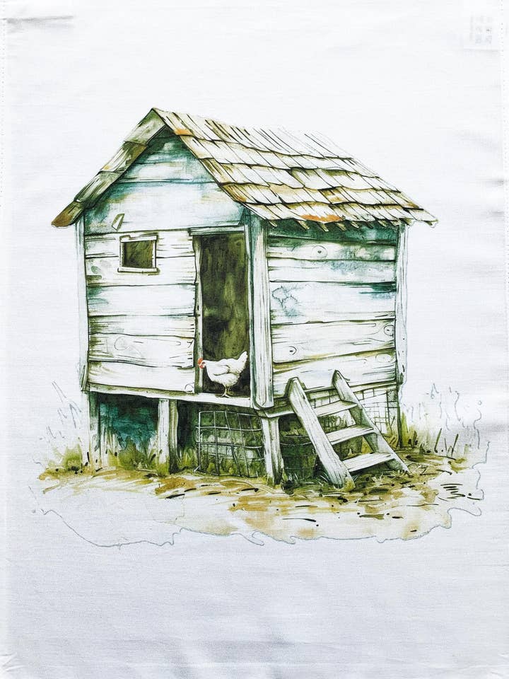 Chicken at home large cotton tea towel for wholesale by Half a Donkey