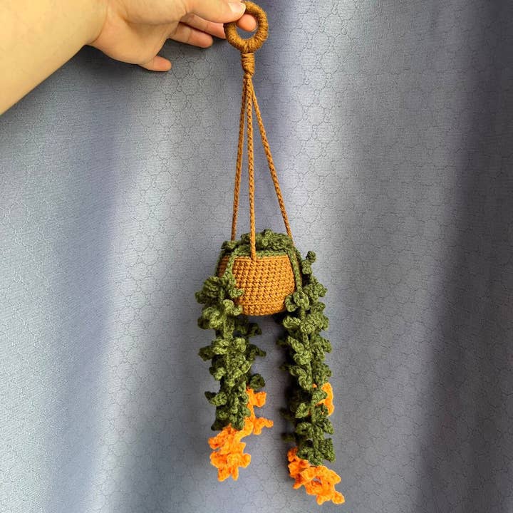 TOMOPOD LLC - Wholesale Car Decorative Charm - Unisex - Crochet Fern Flowers Plant Pot, Handmade Car Plant Hanging