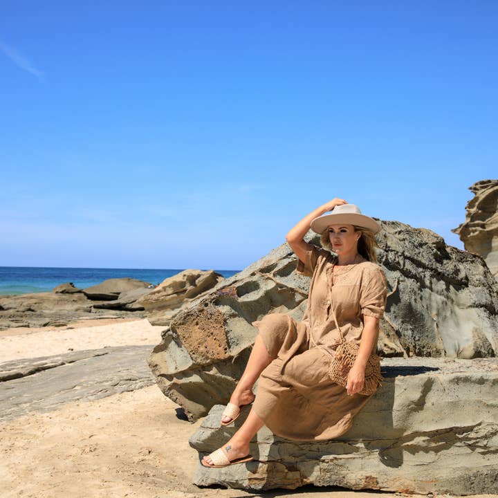 VeraMay - Wholesale Dress – Women's - 6037 Camel Vera May Italian Linen Dress1