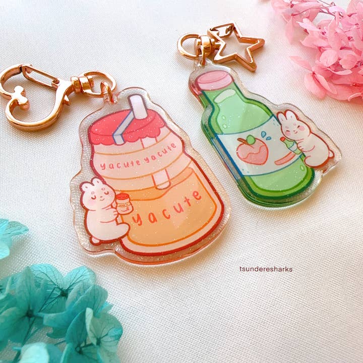 tsunderesharks - Wholesale Keychain - Women's - Yacute + Soju Bunny Glitter Acrylic Keychains2