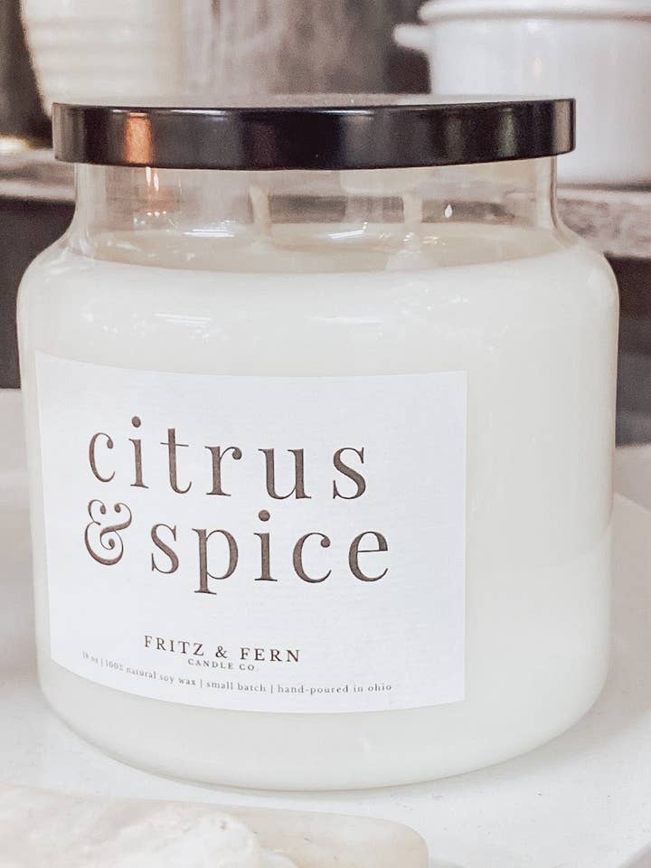 18 oz. Citrus & Spice Soy Candle for wholesale by Fritz & Fern Candle Co.