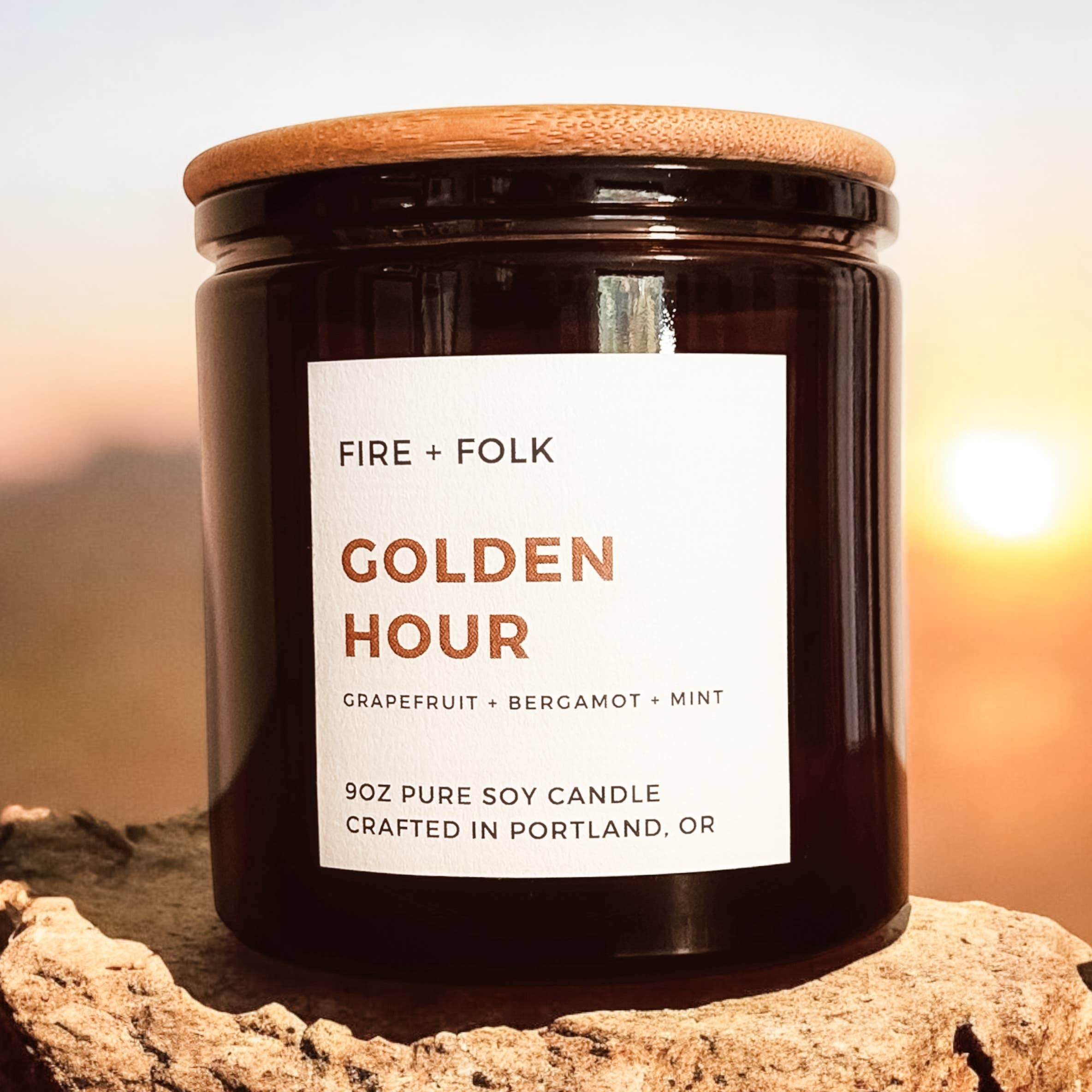 FIRE + FOLK - Wholesale Jar/Filled Candle - Golden Hour | 9oz Wood Wick Soy Candle