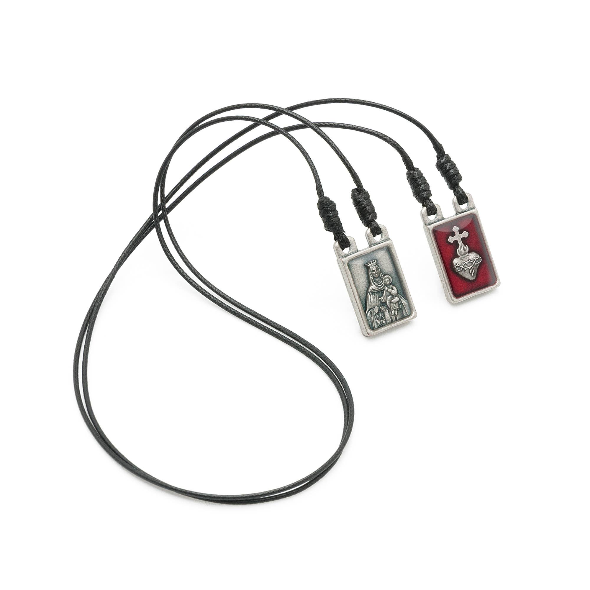 Oremus Mercy - Vendita all'ingrosso Collane a grani - Scapolare in metallo argentato antico con Sacro Cuore e Madonna del Carmelo con resina2