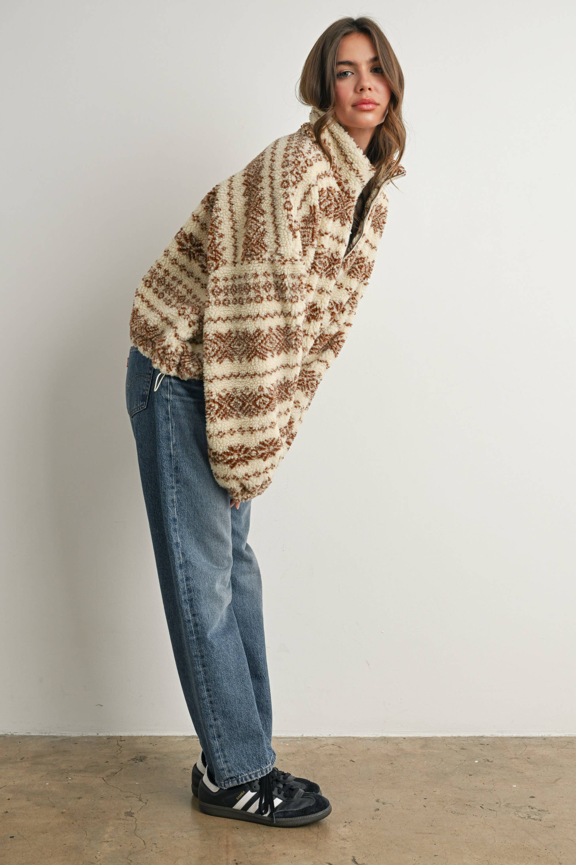 BUTTERMELON - Wholesale Jacket - Women's - Fuzzy Fleece Zip-Front Patterned Jacket - BMJ780724