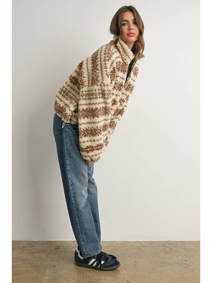 BUTTERMELON - Wholesale Jacket - Women's - Fuzzy Fleece Zip-Front Patterned Jacket - BMJ780724