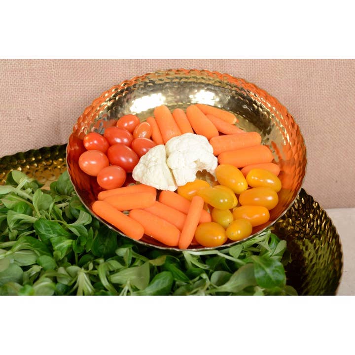 AULICA – wholesale Serving tray – Hammered gold tray on round feet 23cm3