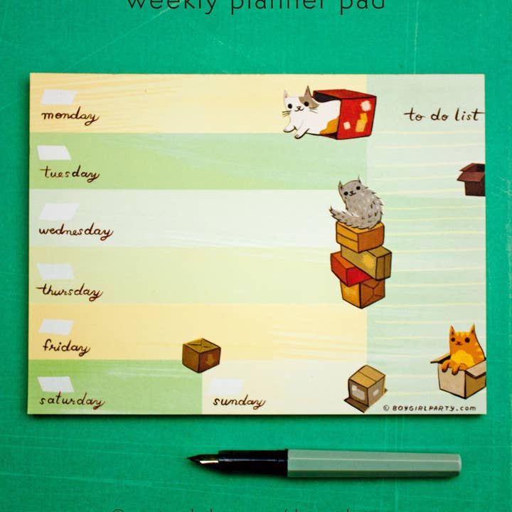 Boygirlparty - Vente Agendas - Cat Weekly Planner Notebloc-notes — non daté — Cadeaux durables