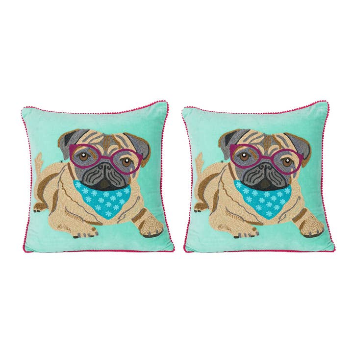 Karma Living - Wholesale Throw/Decorative Pillow - 2ABCC231768_AQWNÂ Set/2 PUG DOG CUSHION 18x18