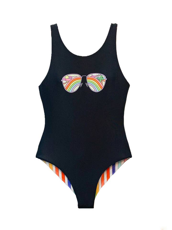 Limeapple - Wholesale One Piece Swimsuit - Kids - Rebel - Reversible Rainbow Sunglasses One Piece Swimsuit2