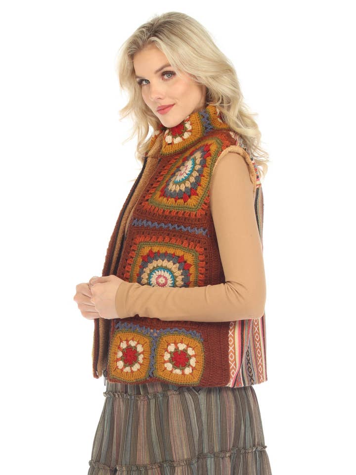 Lakhays Collection Inc. - Vente Veste sans manches – femme - Gilet doublé en polaire Mandala au crochet