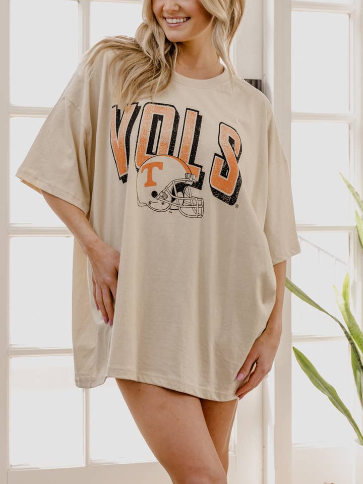 LivyLu - Wholesale Screen Printed T-Shirt - Women's - Tennessee Vols Helmet Fade Off White One Size Tee