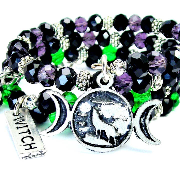 Chubby Chico Charms - Vente Parures de bijoux - Bracelet triple lune loup hurlant cristal 2 pièces sorcière