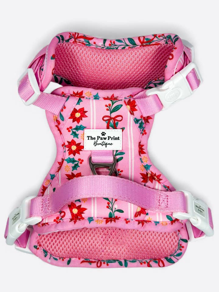 Arnês Aventura Patas de Natal Cor-de-Rosa por atacado de The Paw Print Boutique