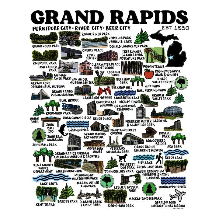 Color de mapa Grand Rapids para venta al por mayor de Whereabouts Shop