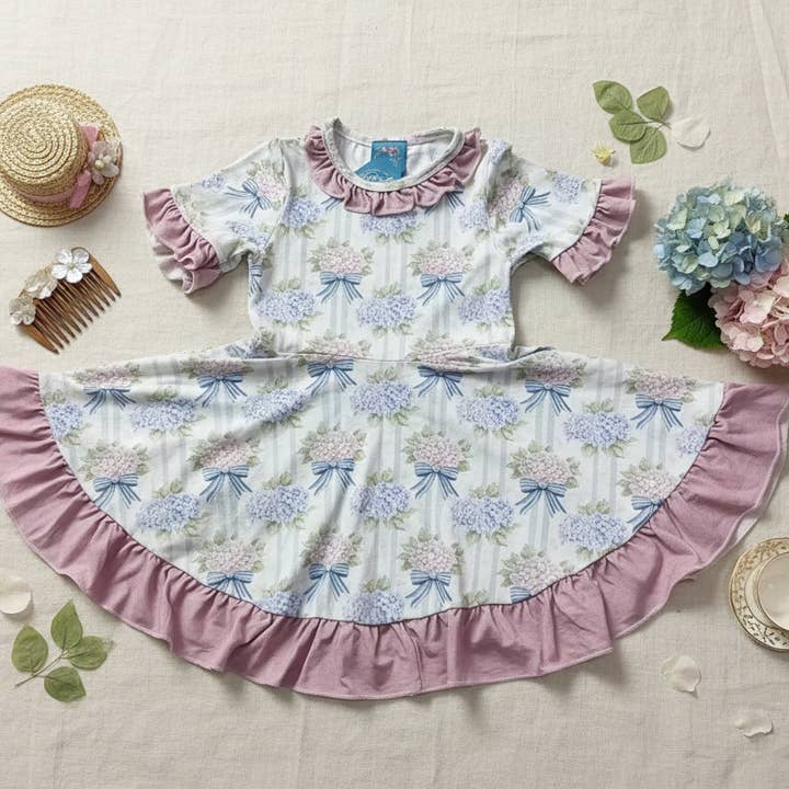 Hydrangea Dreams Bamboo Twirl Dress for wholesale by Bow Beau Poppy