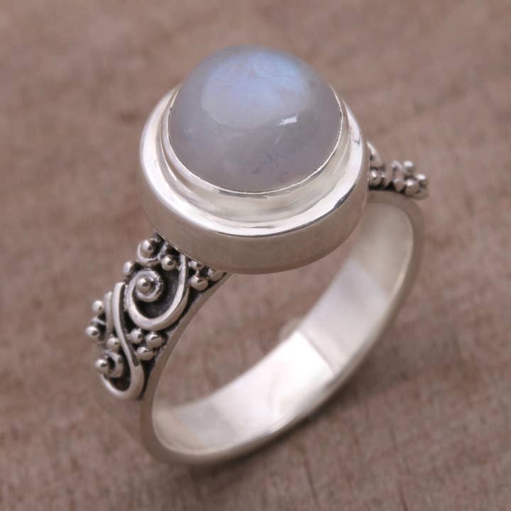 Translucent Forest Rainbow Moonstone Cocktail Ring for wholesale by NOVICA