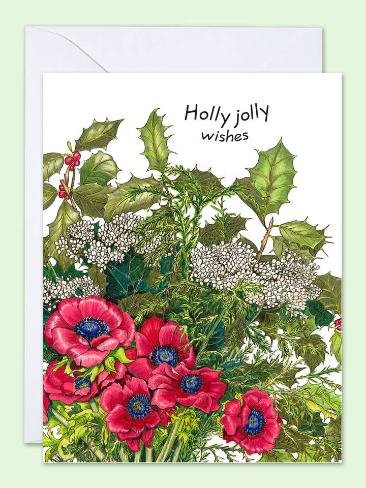 Card - Christmas - Holly Jolly Wishes for wholesale by Vivid Cottage