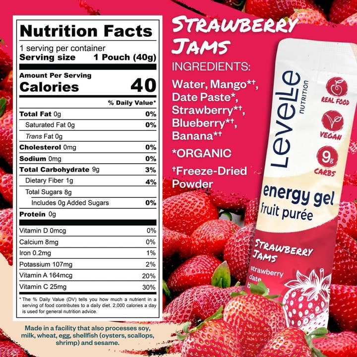 Levelle Nutrition - Wholesale Sports/Energy Drink - Strawberry Jams Energy Gel - Vegan (40g)1