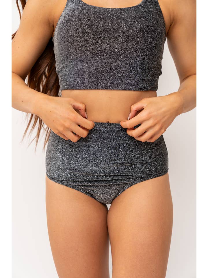 Coral Reef Swim - Wholesale Swim Bottoms - Women's - Black Shimmer High Waisted Swim Bottom