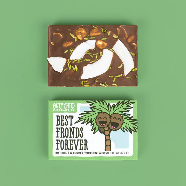 Only Child Chocolate Co - Wholesale Chocolate Bar - Best Fronds Forever - Peanut Cayenne Coconut Milk Chocolate