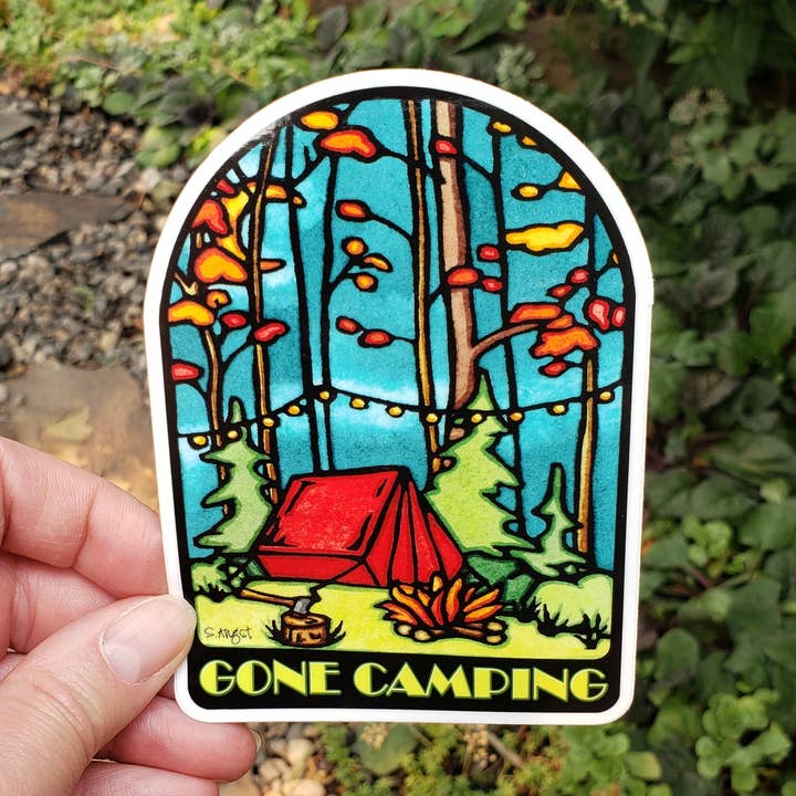 Vinyl Sticker Gone Camping for wholesale by Sarah Angst Art