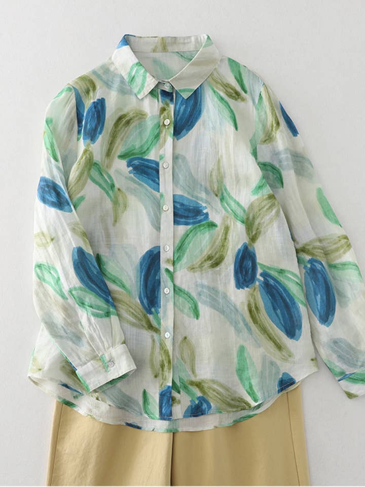 Blækstænk Printet Skjorte| Alsidig Bluse| 4 stk for engroshandel hos Whisper Mint