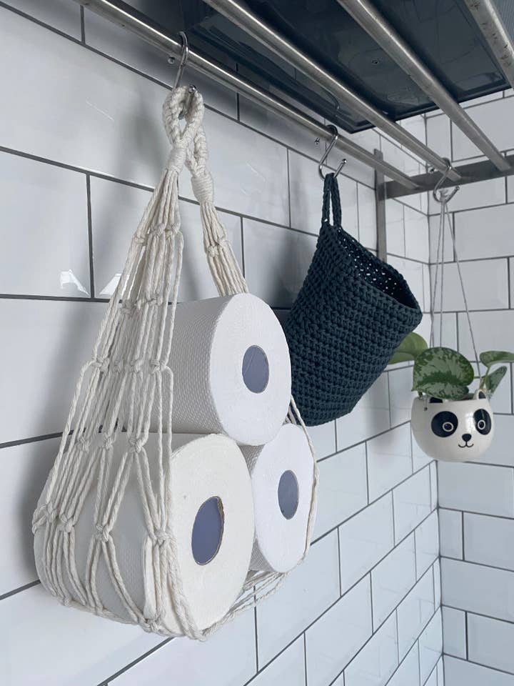 Macramé Toilet Roll Storage Hammock for wholesale by Macra-Made With Love