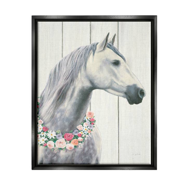 Stupell Industries – Engroshandel Kunsttryk – Spirit hingst hest med blomsterkrans flydende indrammet