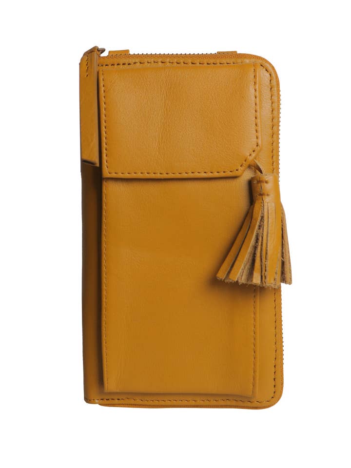 Trefoldet tegnebog Crossbody (sennep) for engroshandel hos Risa Vancouver