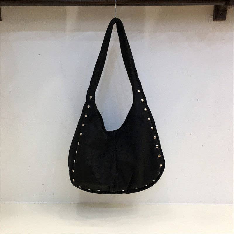FurDecoration - Wholesale Shoulder Bag - Women's - Solid Color Studded Suede Shoulder Bag1