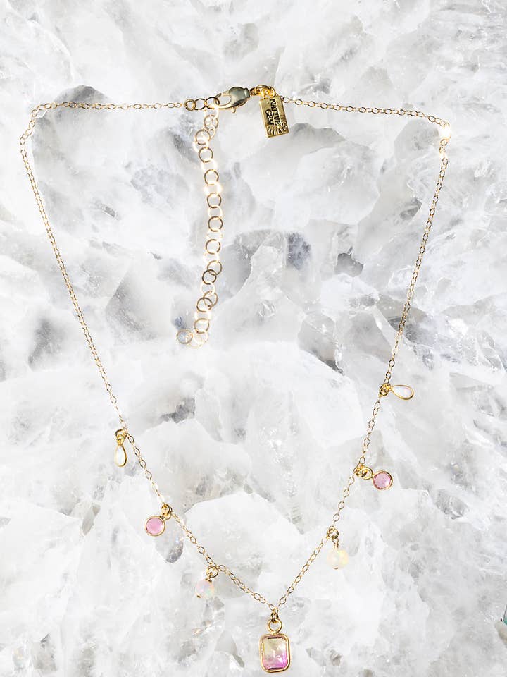 AURORA NECKLACE- 14K GOLDFILL + BICOLOR TOURMALINE QUARTZ for wholesale by Native Gem