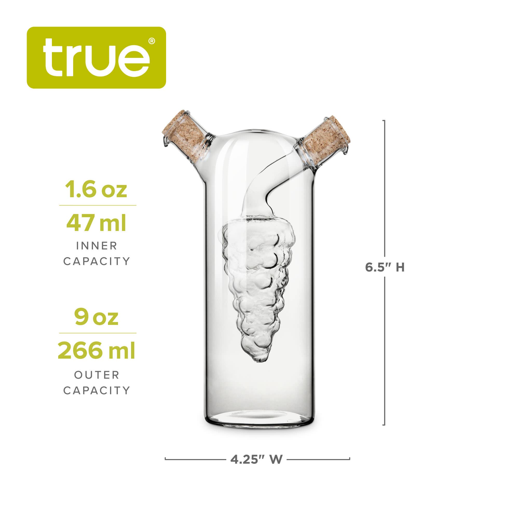 TRUE - Wholesale Oil/Vinegar Dispenser - Napa Hand Blown Glass 2in1 Oil and Vinegar Cruet with Corks4