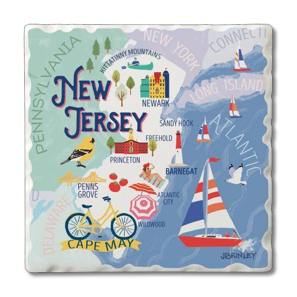 New Jersey 4 Pack Tumbled Tile Coasters for wholesale by CounterArt/Highland Home/Thirstystone