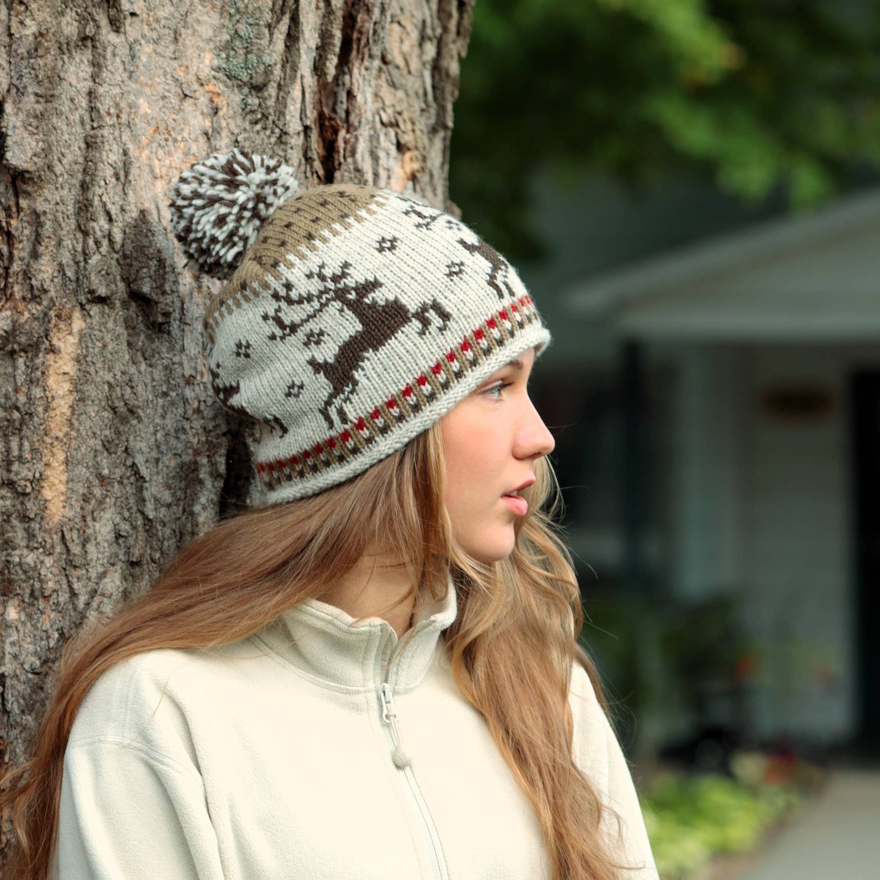 Lost Horizons Knitwear – Ships from USA - Wholesale Beanie - Women's - Yuletide Festive Wool Beanie Hat with Pom-Pom1