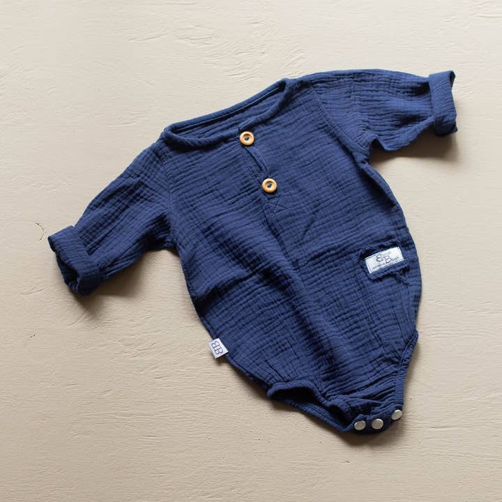 Babyromper met lange mouwen van biologisch katoen - Navy voor wholesale door Bondi Booti Baby