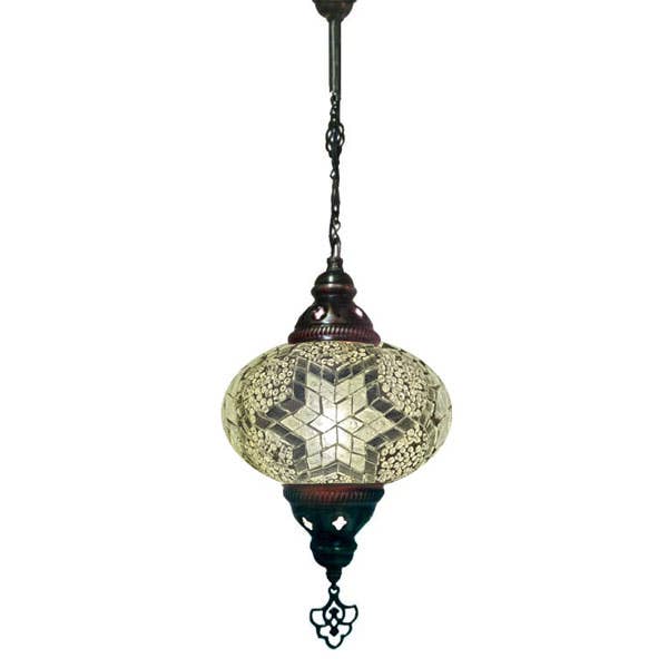Hanging Mosaic Chandelier Lamp - White Star with glass side for wholesale by Access by Mediterranean Concepts