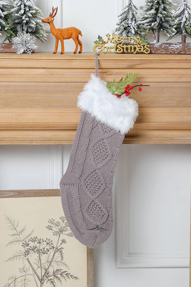 UNISHE - Wholesale Holiday Stocking - Cable Knit Fur Splicing Christmas Socks MOQ 3pcs ZK1540