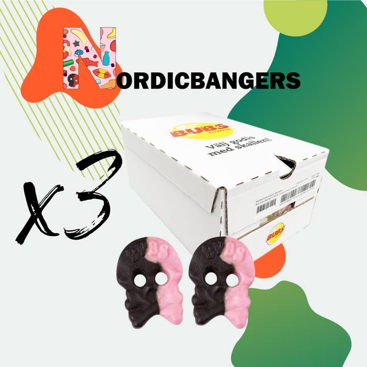 Nordicbangers - Swedish Candy - Wholesale Licorice - Bubs Swedish Candy Box 2.8kg Foam Skull Raspberry/Licorice